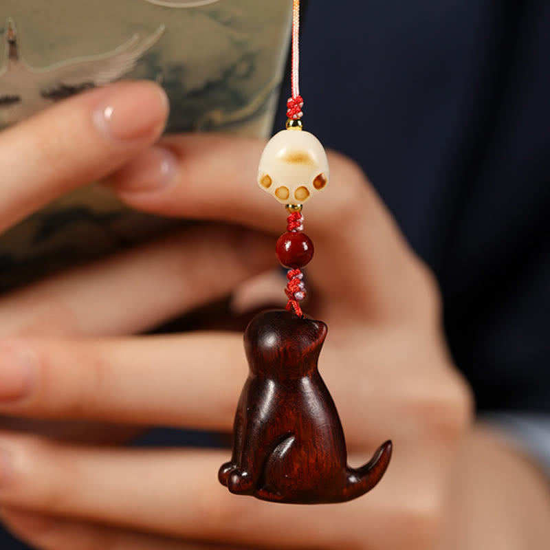 Sandalwood & Cinnabar Phone Charm with Bodhi Seed, Copper, and Symbolic Cat Motif