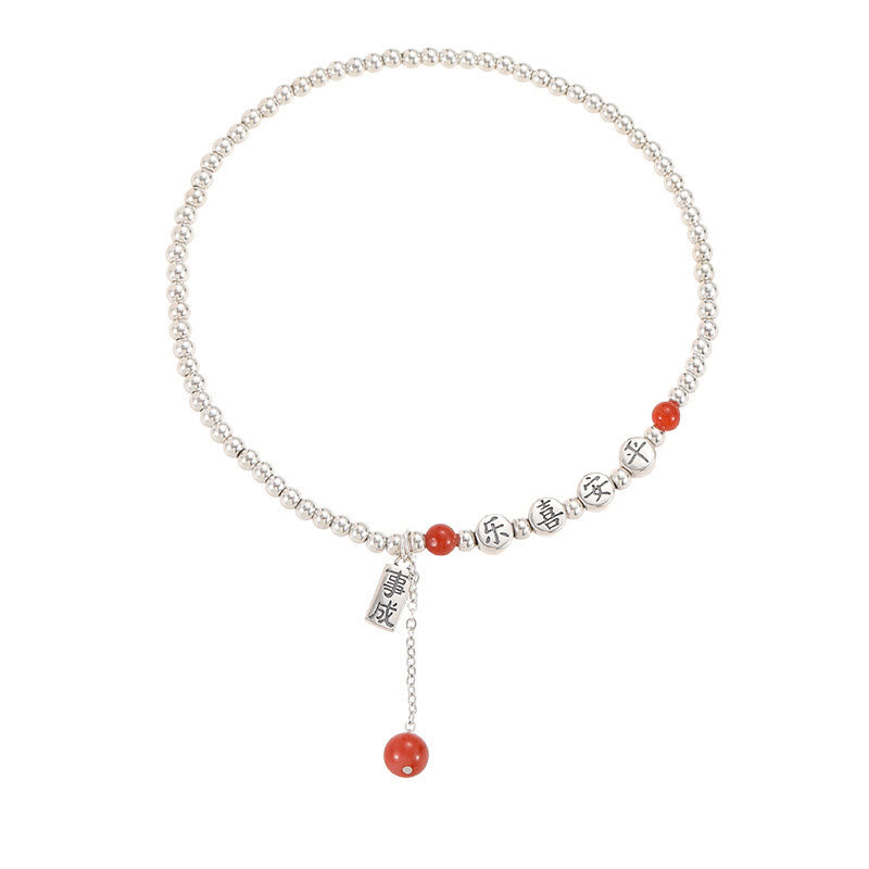 925 Sterling Silver Small Beads Red Agate Peace And Joy Blessing Anklet