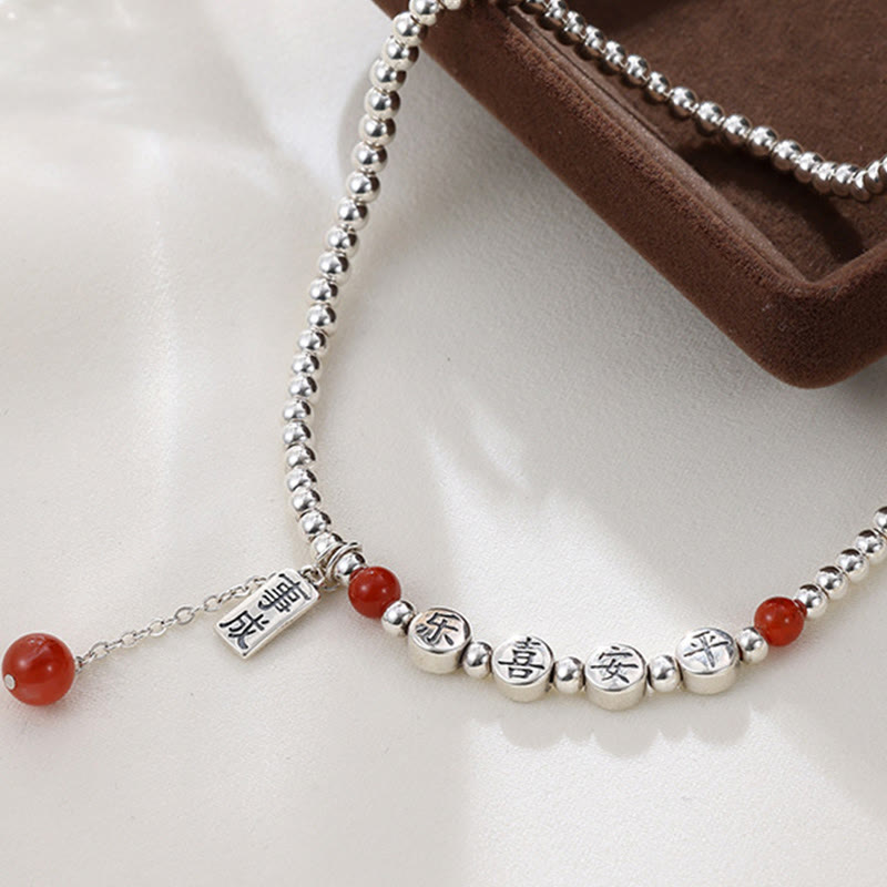 925 Sterling Silver Small Beads Red Agate Peace And Joy Blessing Anklet