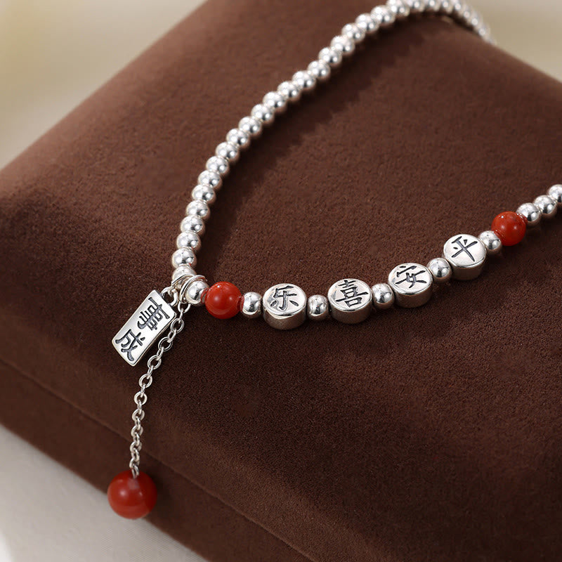 925 Sterling Silver Small Beads Red Agate Peace And Joy Blessing Anklet