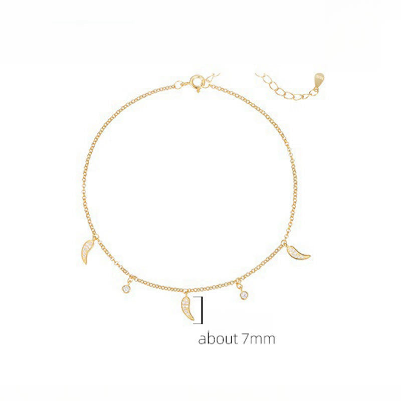 925 Sterling Silver Zircon Little Pepper Charm Protection Anklet