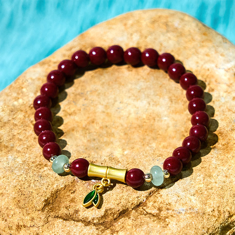 Handmade Cinnabar and Green Aventurine Bamboo Copper Bracelet