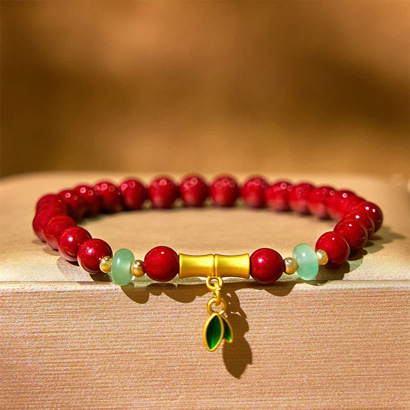 Handmade Cinnabar and Green Aventurine Bamboo Copper Bracelet
