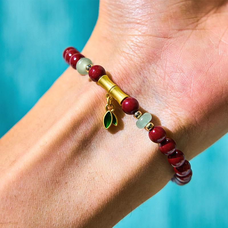 Handmade Cinnabar and Green Aventurine Bamboo Copper Bracelet