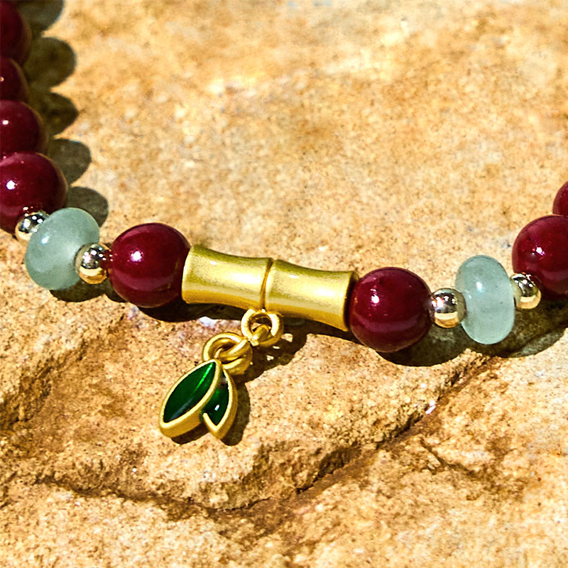 Handmade Cinnabar and Green Aventurine Bamboo Copper Bracelet