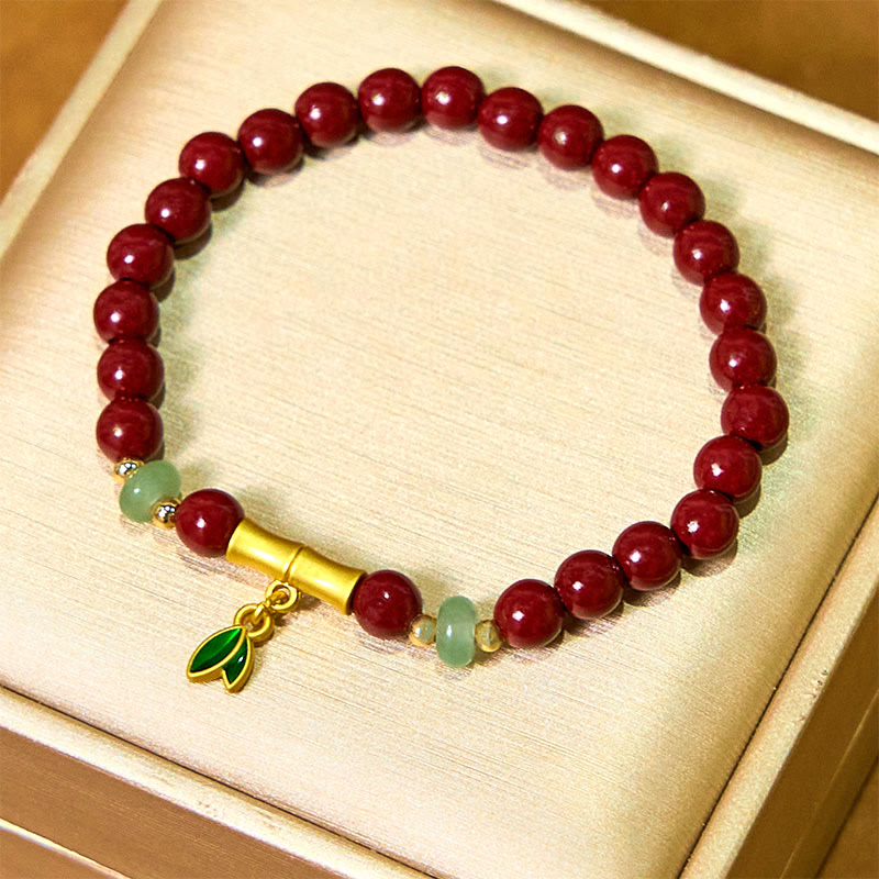 Handmade Cinnabar and Green Aventurine Bamboo Copper Bracelet