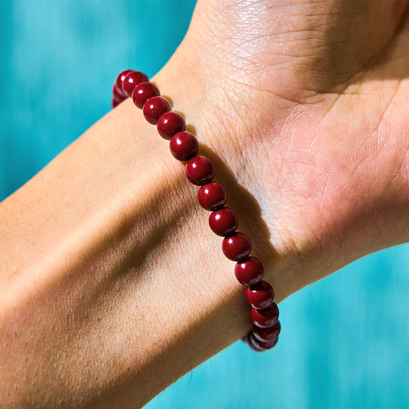 Cinnabar and Jade Wu Lou Gourd Fu Character Charm Blessing Bracelet
