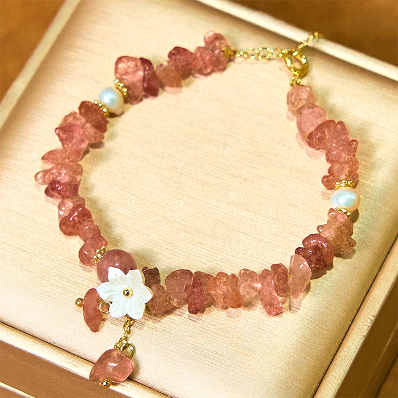 Natural Strawberry Quartz Green Strawberry Quartz Super Seven Crystal Flower Healing Bracelet