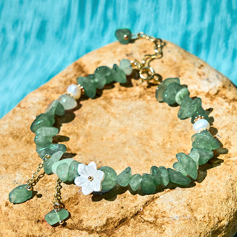 Natural Strawberry Quartz Green Strawberry Quartz Super Seven Crystal Flower Healing Bracelet