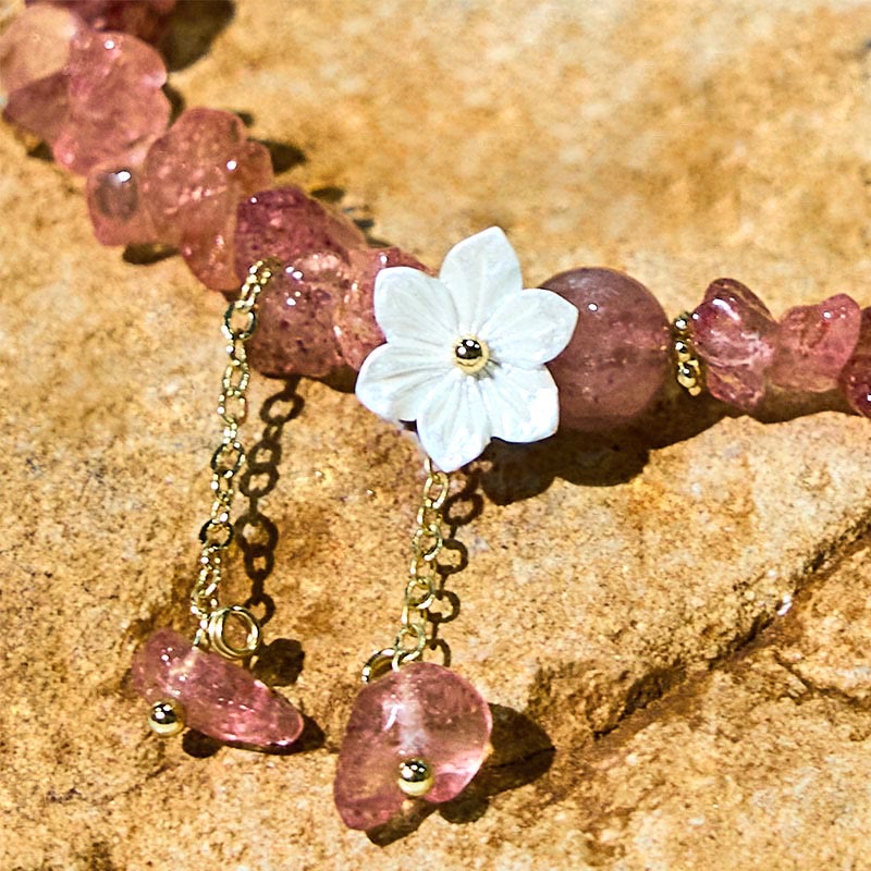 Natural Strawberry Quartz Green Strawberry Quartz Super Seven Crystal Flower Healing Bracelet