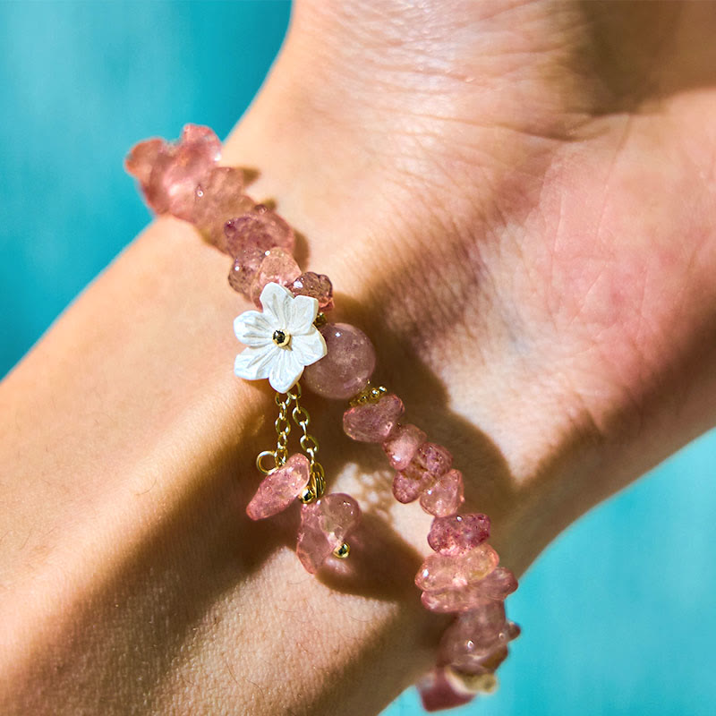 Natural Strawberry Quartz Green Strawberry Quartz Super Seven Crystal Flower Healing Bracelet