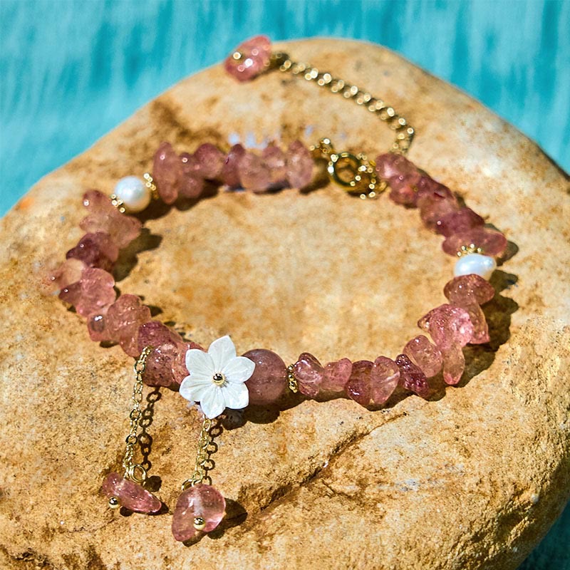 Natural Strawberry Quartz Green Strawberry Quartz Super Seven Crystal Flower Healing Bracelet