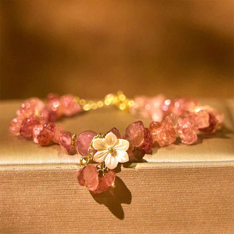 Natural Strawberry Quartz Green Strawberry Quartz Super Seven Crystal Flower Healing Bracelet