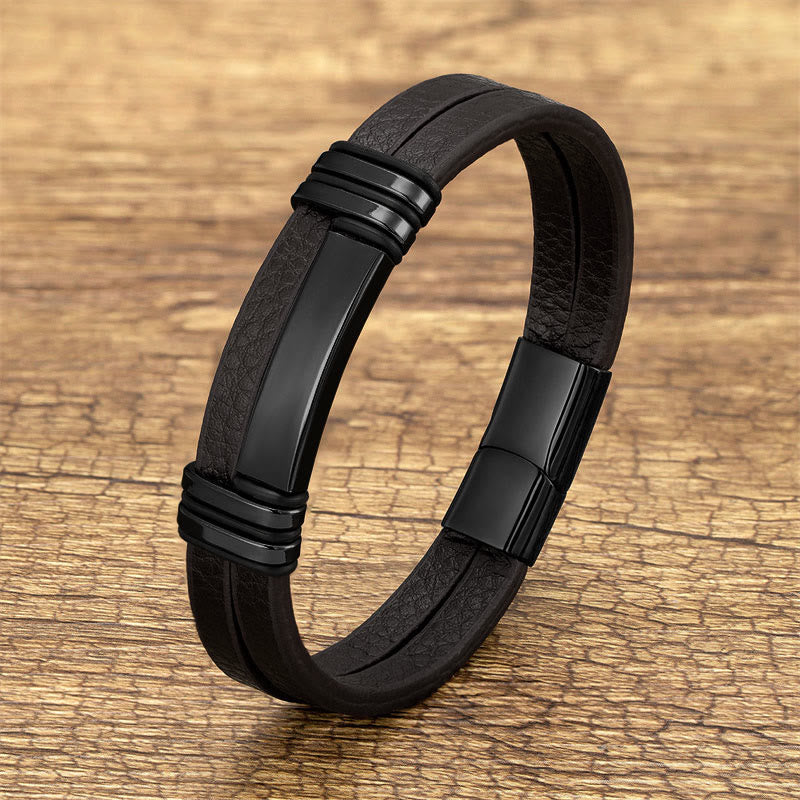 Brown Leather Titanium Steel Buckle Balance Bracelet