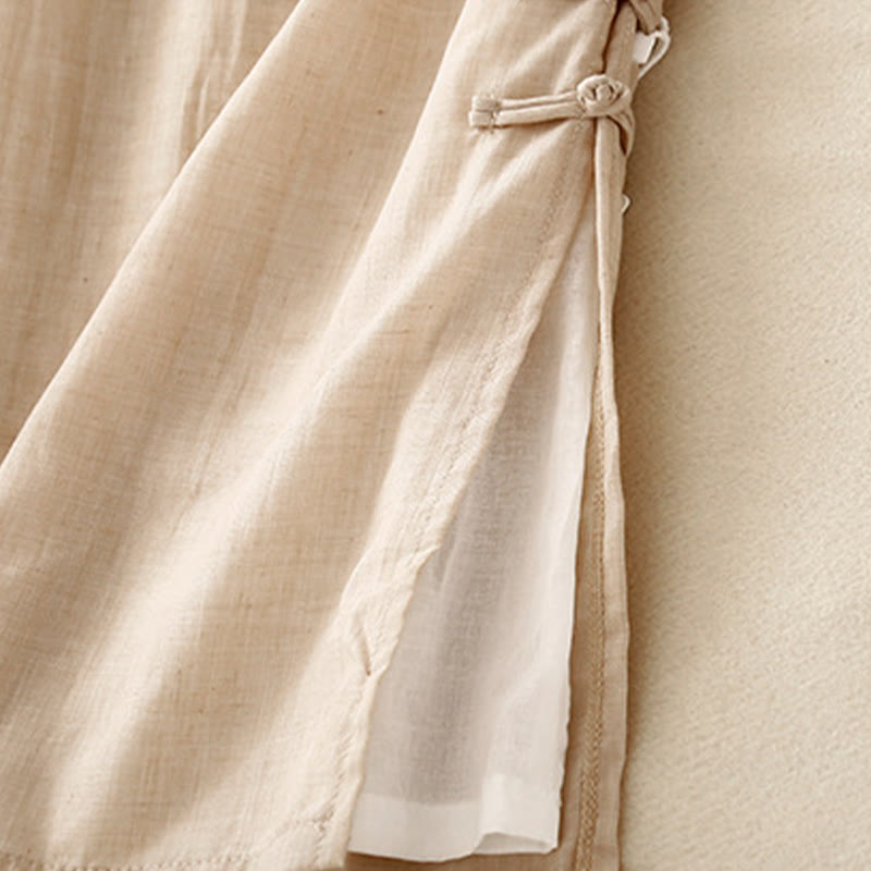 Casual Plain Color Chinese Frog Button Cotton Linen Women's Wide Leg Pants