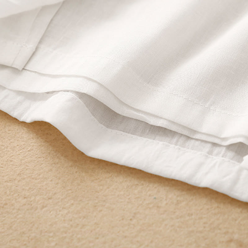 Casual Plain Color Chinese Frog Button Cotton Linen Women's Wide Leg Pants