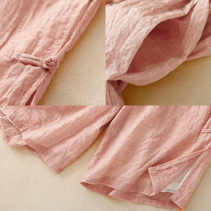 Casual Plain Color Chinese Frog Button Cotton Linen Women's Wide Leg Pants