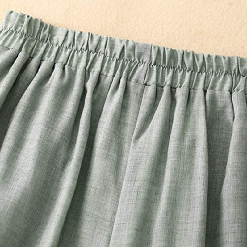 Casual Plain Color Chinese Frog Button Cotton Linen Women's Wide Leg Pants