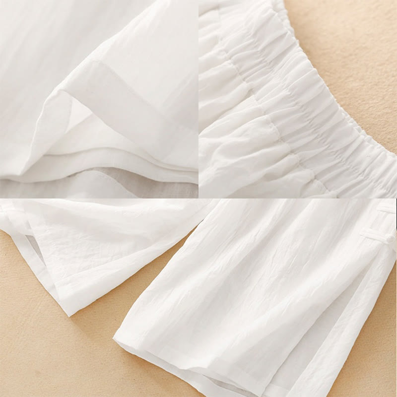 Casual Plain Color Chinese Frog Button Cotton Linen Women's Wide Leg Pants