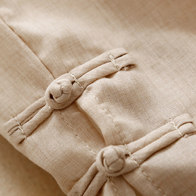 Casual Plain Color Chinese Frog Button Cotton Linen Women's Wide Leg Pants