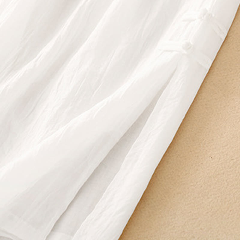 Casual Plain Color Chinese Frog Button Cotton Linen Women's Wide Leg Pants