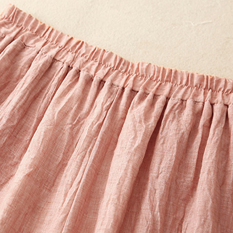 Casual Plain Color Chinese Frog Button Cotton Linen Women's Wide Leg Pants