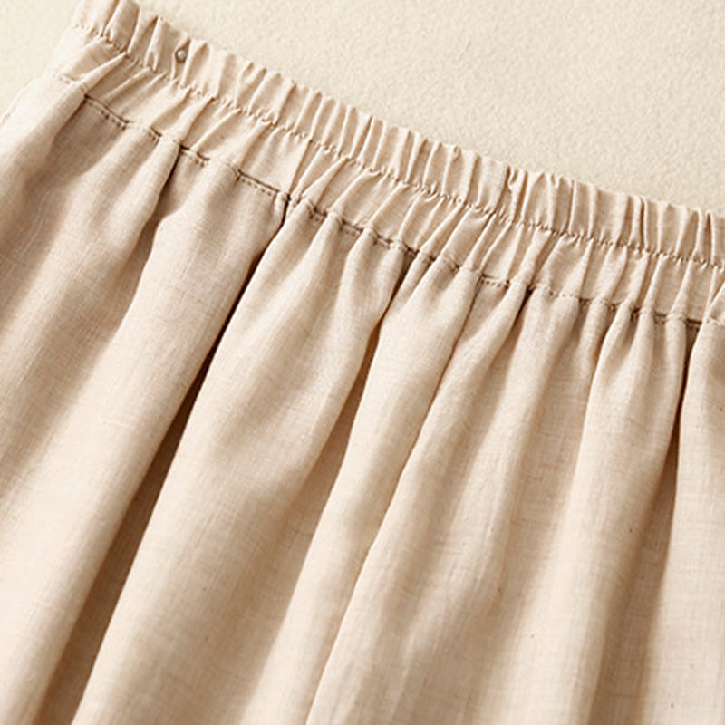 Casual Plain Color Chinese Frog Button Cotton Linen Women's Wide Leg Pants