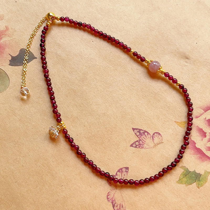 Natural Garnet & Rose Quartz Copper Double Wrap Calm Bracelet
