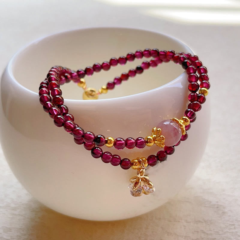 Natural Garnet & Rose Quartz Copper Double Wrap Calm Bracelet