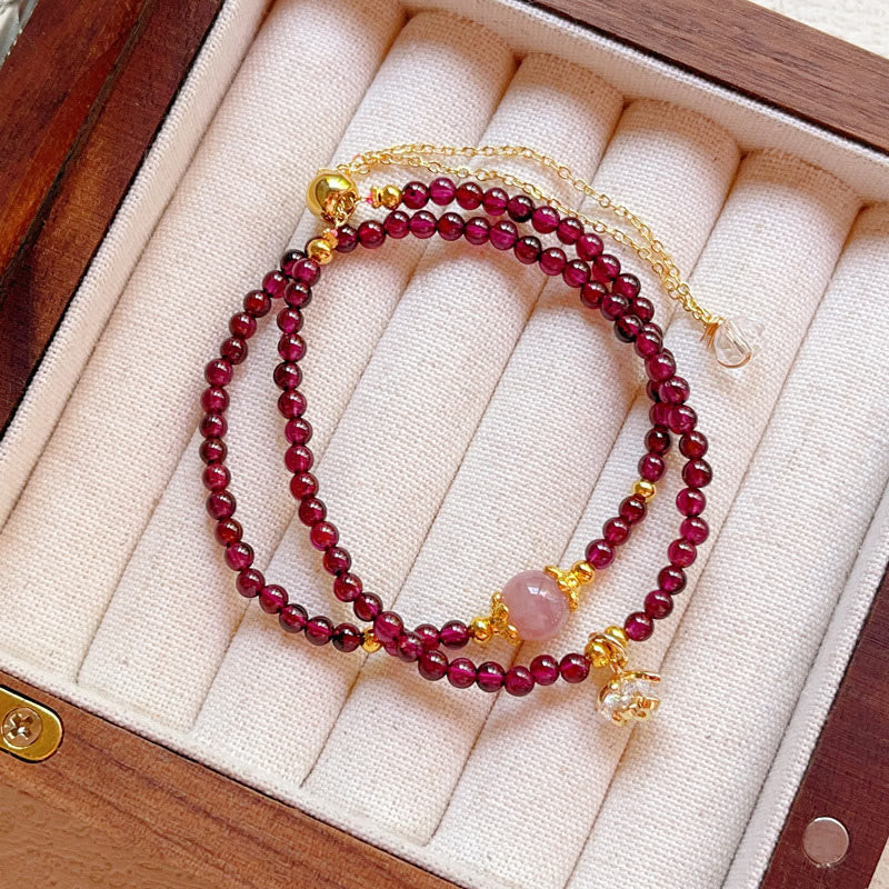 Natural Garnet & Rose Quartz Copper Double Wrap Calm Bracelet