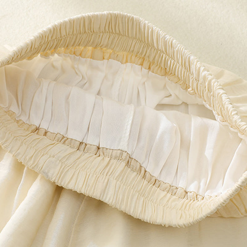 Artistic Embroidery Flower Double Layer Chinese Frog Button Split Cotton Linen Women's Wide Leg Pants