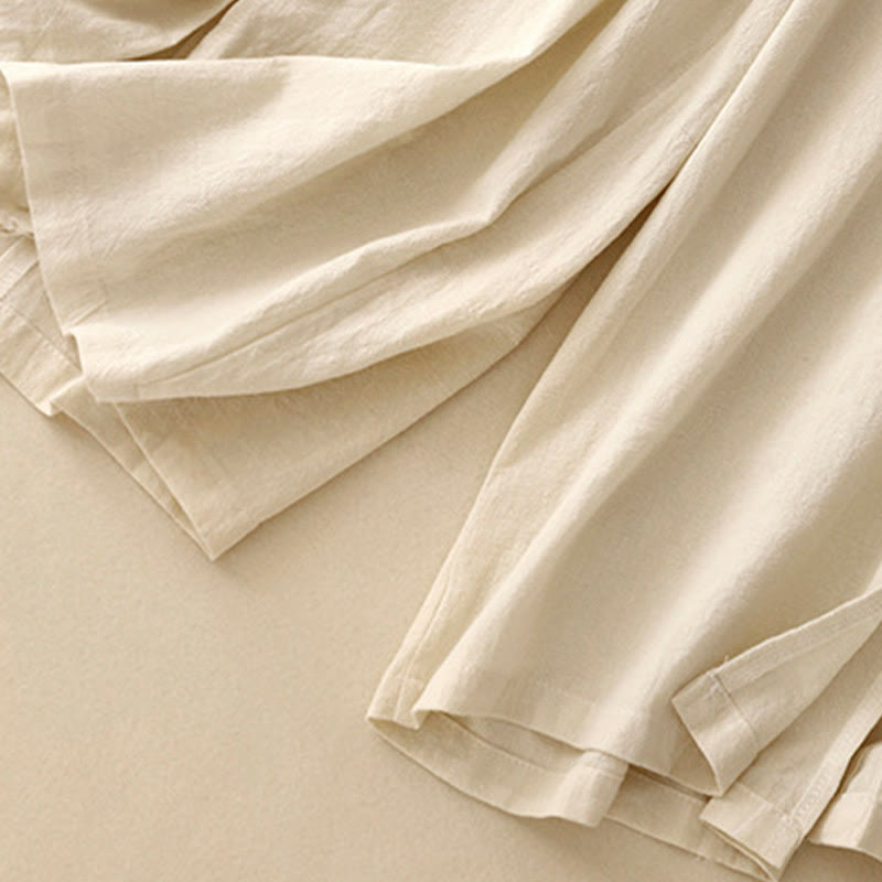 Casual Simple Design Drawstring Split Cotton Linen Women's Wide Leg Pants With Pockets