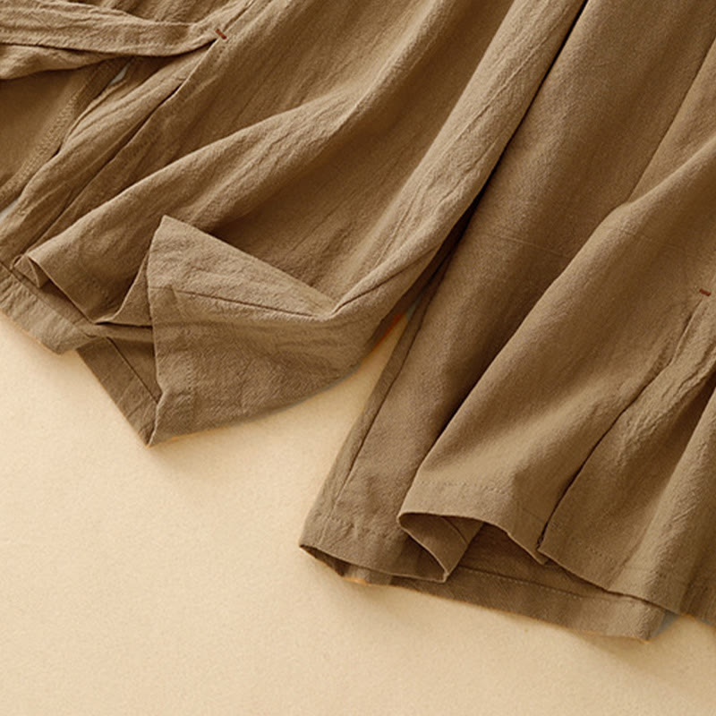 Casual Simple Design Drawstring Split Cotton Linen Women's Wide Leg Pants With Pockets