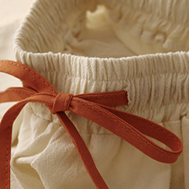 Casual Simple Design Drawstring Split Cotton Linen Women's Wide Leg Pants With Pockets