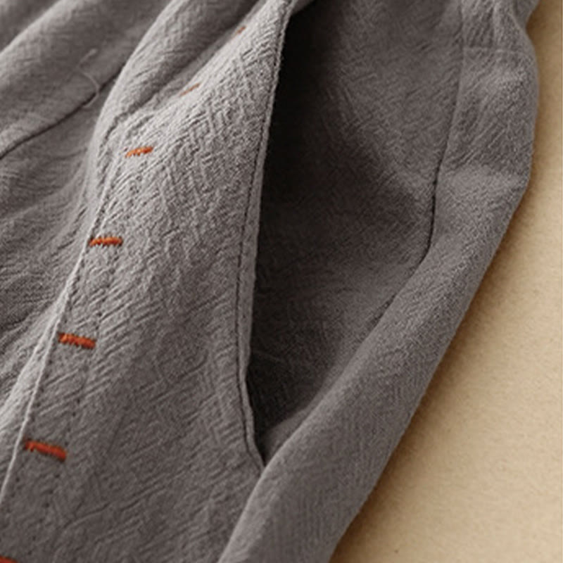 Casual Simple Design Drawstring Split Cotton Linen Women's Wide Leg Pants With Pockets