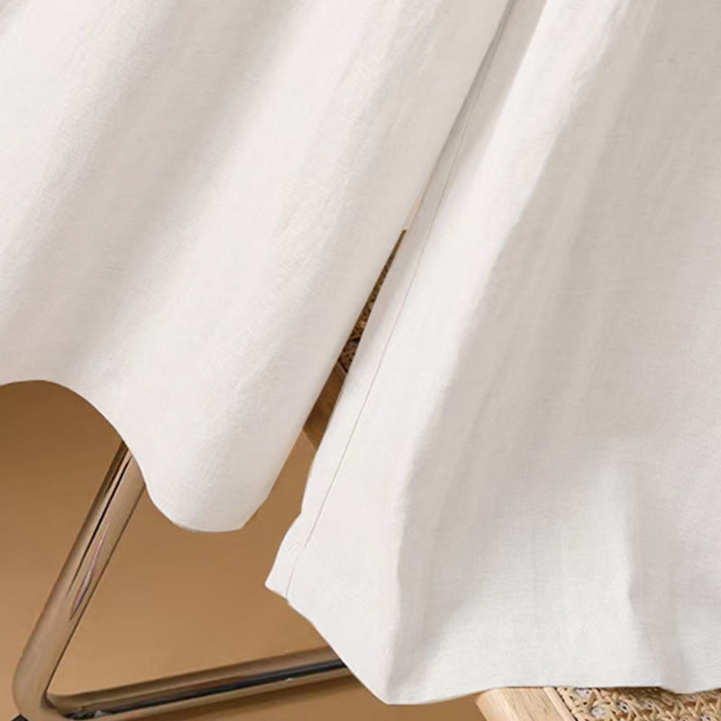 Summer Casual Pure Color 7-8 Length Cotton Linen Women's Wide Leg Pants