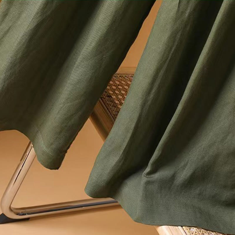 Summer Casual Pure Color 7-8 Length Cotton Linen Women's Wide Leg Pants