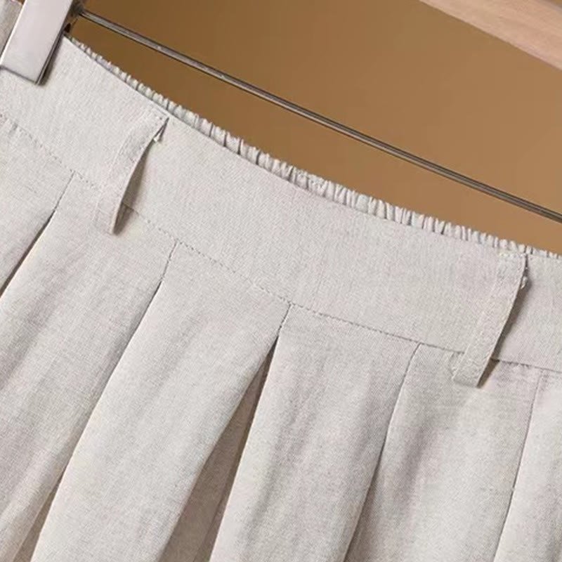 Summer Casual Pure Color 7-8 Length Cotton Linen Women's Wide Leg Pants