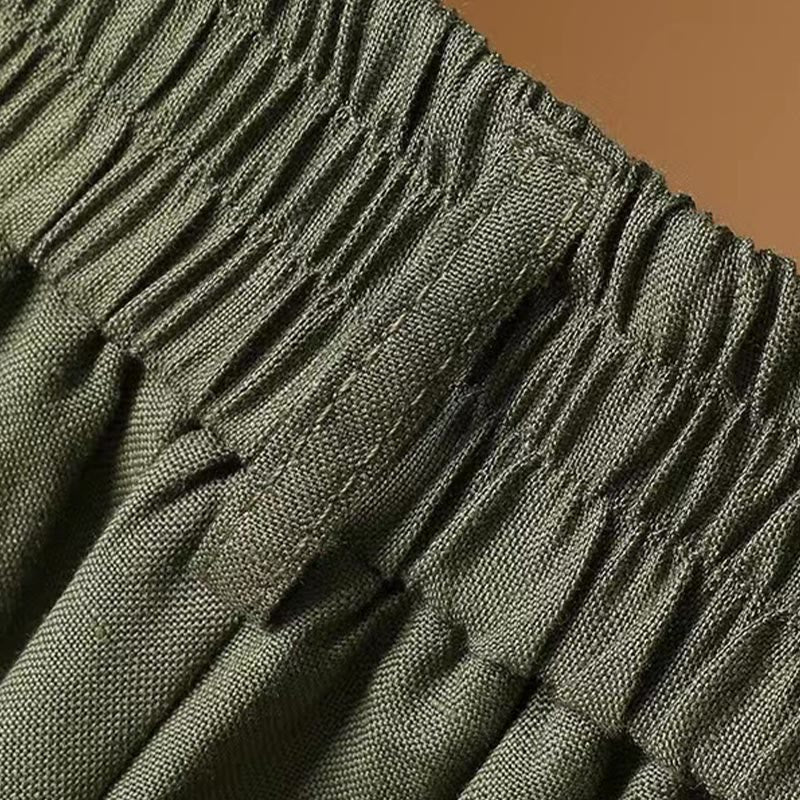 Summer Casual Pure Color 7-8 Length Cotton Linen Women's Wide Leg Pants