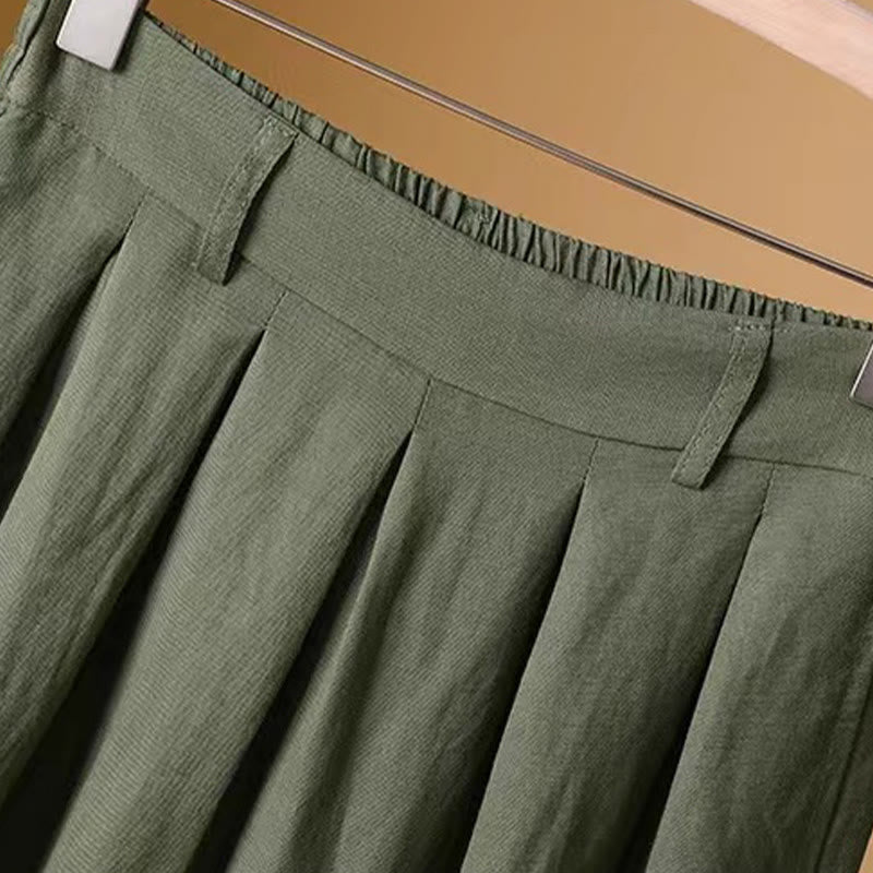 Summer Casual Pure Color 7-8 Length Cotton Linen Women's Wide Leg Pants