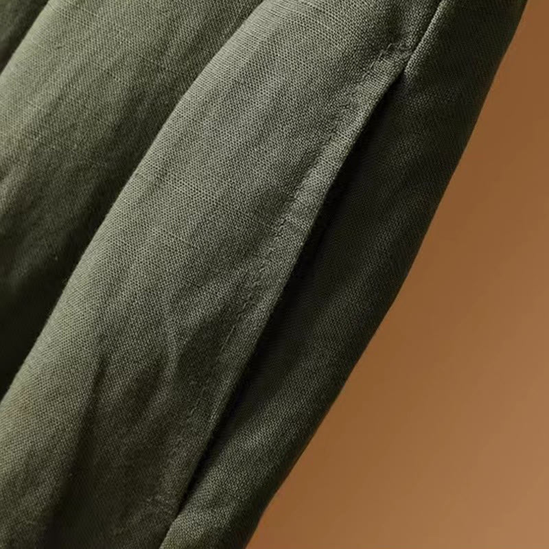 Summer Casual Pure Color 7-8 Length Cotton Linen Women's Wide Leg Pants