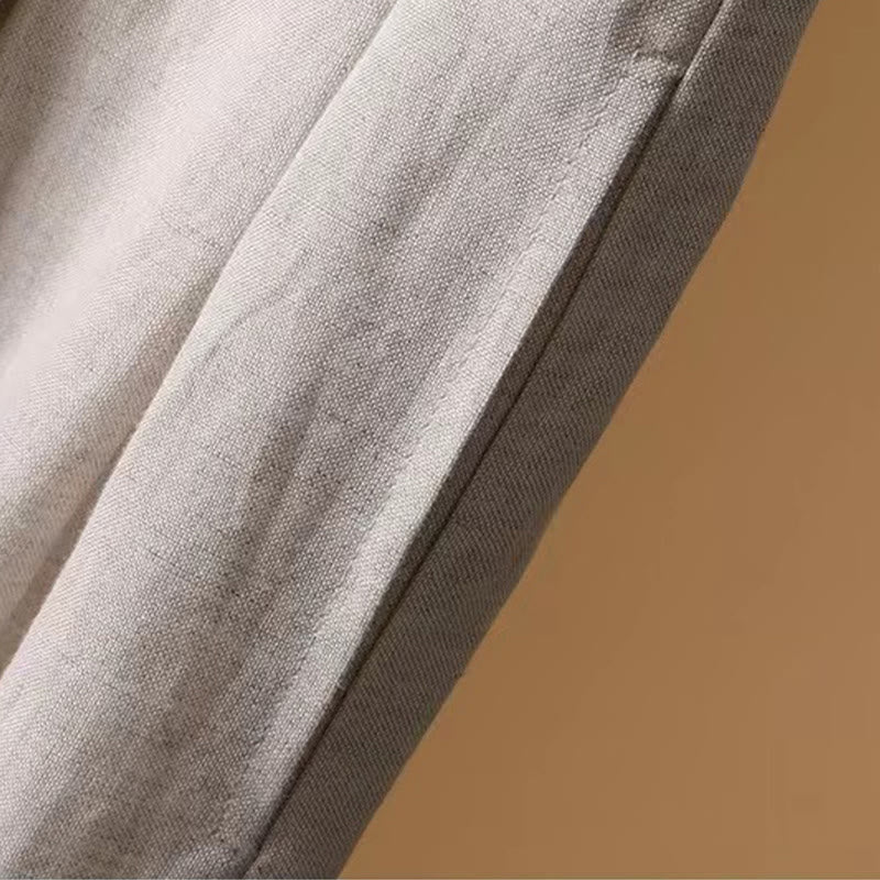 Summer Casual Pure Color 7-8 Length Cotton Linen Women's Wide Leg Pants