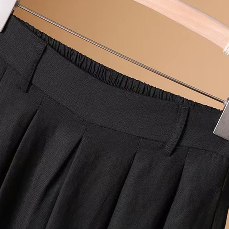 Summer Casual Pure Color 7-8 Length Cotton Linen Women's Wide Leg Pants