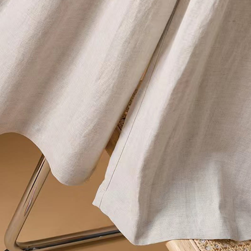 Summer Casual Pure Color 7-8 Length Cotton Linen Women's Wide Leg Pants