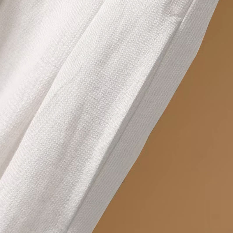 Summer Casual Pure Color 7-8 Length Cotton Linen Women's Wide Leg Pants