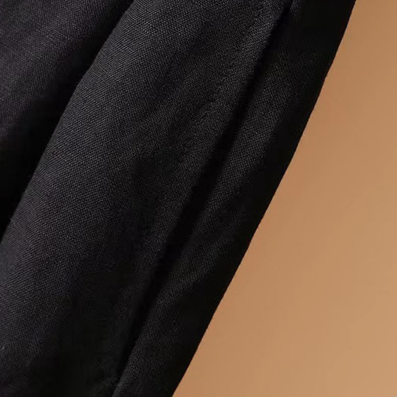 Summer Casual Pure Color 7-8 Length Cotton Linen Women's Wide Leg Pants