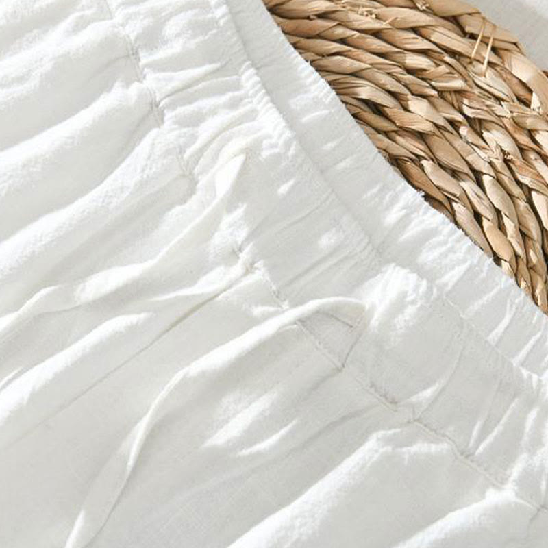 Summer Casual Drawstring Ramie Linen Men's Pants With Pockets
