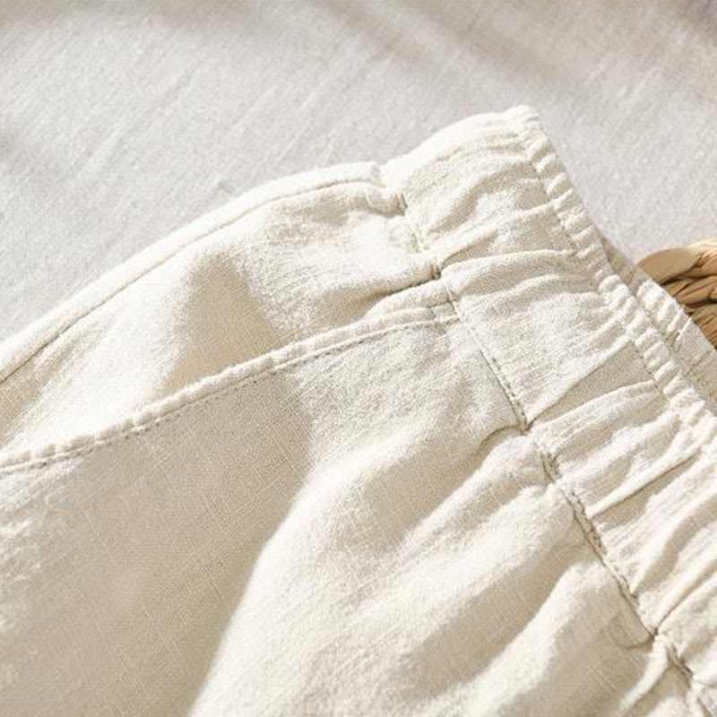 Summer Casual Drawstring Ramie Linen Men's Pants With Pockets