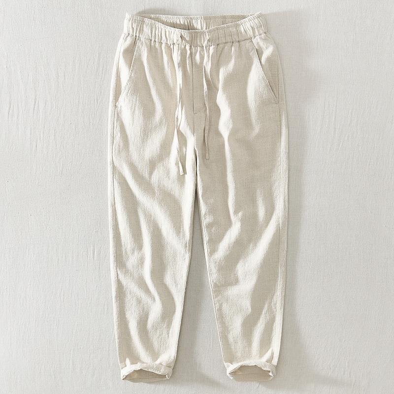 Summer Casual Drawstring Ramie Linen Men's Pants With Pockets