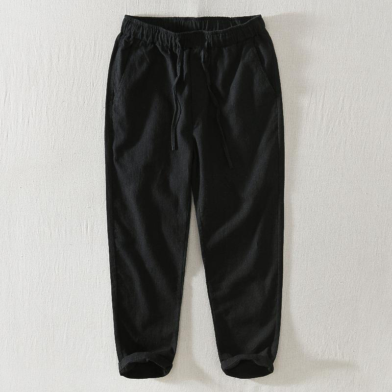 Summer Casual Drawstring Ramie Linen Men's Pants With Pockets